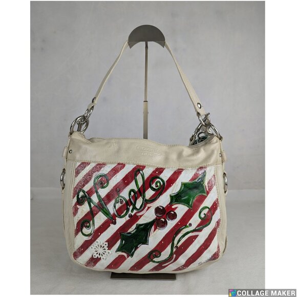 Coach Off-White Leather Hobo Handbag Shoulder Bag Customise Paint - Picture 1 of 16